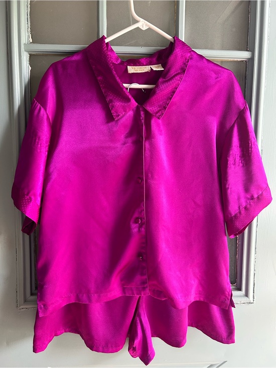 Other - Vintage Victoria's Secret Gold Label Satin Pajama Set Polka Dot Vivid Magenta S